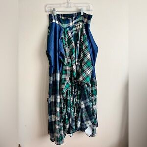 Kosmios Mixed Media Plaid & Denim Maxi Skirt large boho Lagenlook